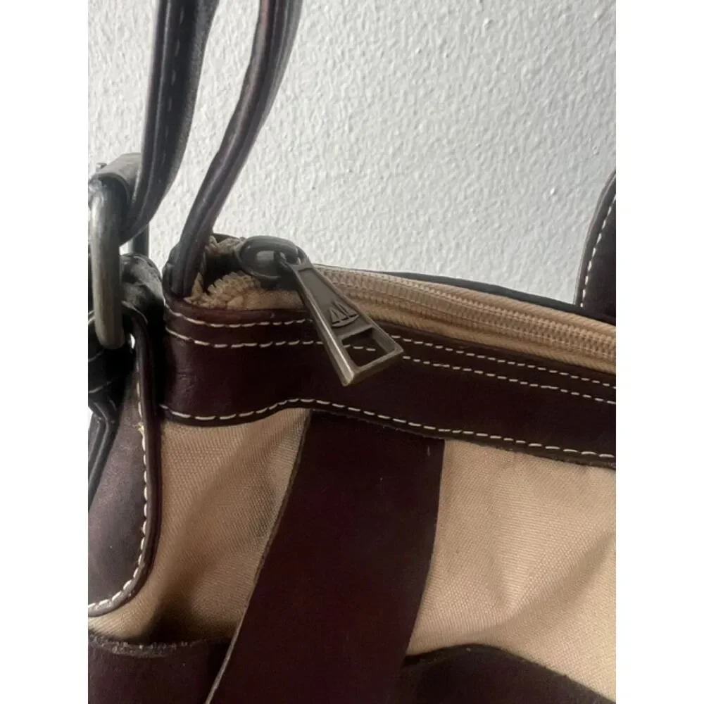 HARA Colombian Genuine Leather Trim Shoulder Bag Beige Brown Equestrian Style